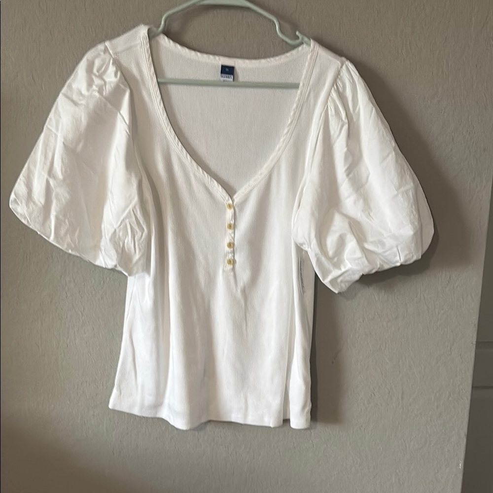 Old Navy White Puff Sleeve Blouse size XL